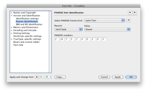 PANOSE settings in FontLab Studio 5