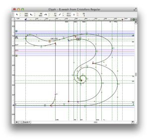 Cristoforo swash B in FontLab Studio.