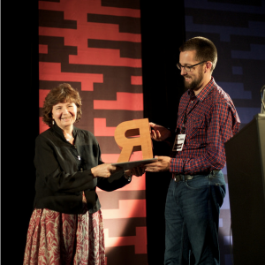 Fiona Ross receiving SoTA Typography award